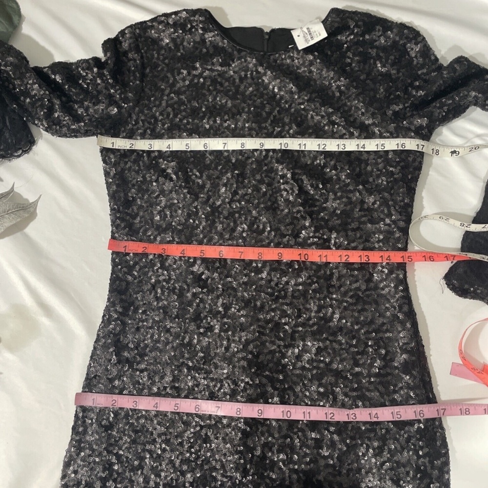 NEW Dress The Population [ Medium ] Kate Lace Trim Long‎ Sleeve Sequin Dress - Picture 3 of 12